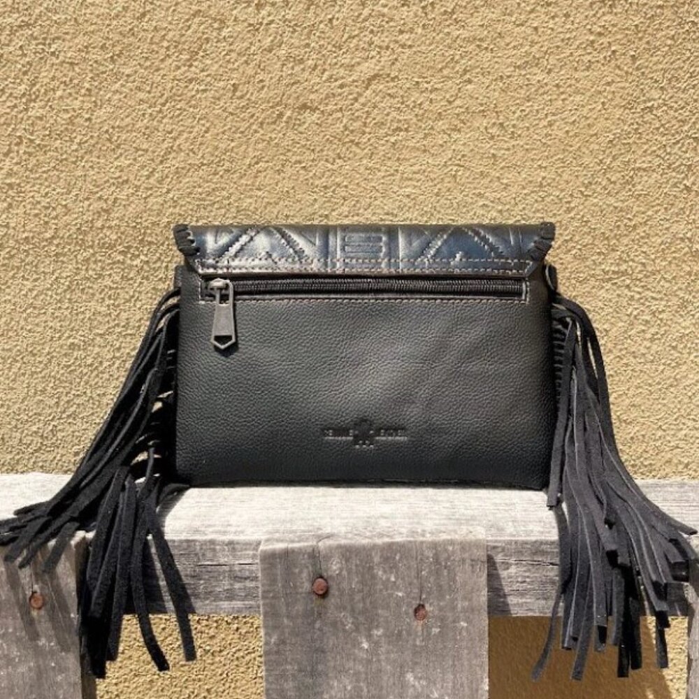 Small Black Cowhide Convertible Crossbody with Embossed Leather Flap - Picture 2 of 2